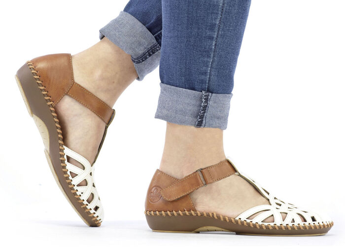 Rieker sandaal met klittenbandsluiting CREME-COGNAC